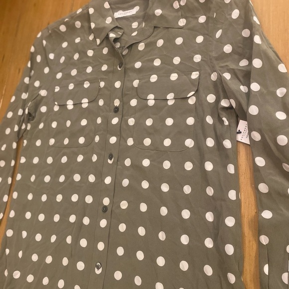 Equipment Women’s Silk Olive Sage Polka Dot Button-Down Long sleeve Shirt New M - Picture 8 of 14